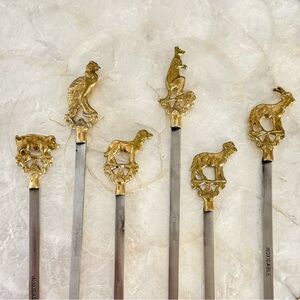 Vintage Brass Whimsical Animal Skewers